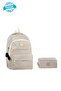 Crinkle Fabric Daily Backpack and Crinkle Pencil Holder with 2 Pockets, Keychain Gift