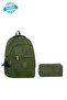 Crinkle Fabric Daily Backpack and Crinkle Pencil Holder with 2 Pockets, Keychain Gift