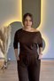 Boat Neck Modal Fabric Brown Suit - 8
