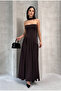 Women's Scarf-Accessoried Strapless Neckline Slit Sandy Dress - 3