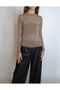 Women's Brown Mock Neck Transparent Knitted Blouse Yy101304 - 3
