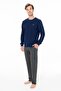 Men's Winter 2 Thread Winter Home Wear Pajama Set, Top Long Sleeve Crew Neck with Cuff, Bottom with Pocket - 2