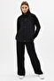 Mock Neck Modal Fabric Tracksuit Set with Parachute Fabric Detailing, Zipper and Snap Fasteners