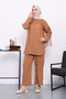 Brown Lace Detailed Beaded Tunic Trouser Suit