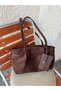 Women's Bitter Brown Curved Suede Hand, Arm and Shoulder Bag with Wallet and Belt Detail - 8