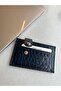 Women's Card Holder Shiny Crocodile Patterned Leather Wallet with Metal Snap Closure - 3