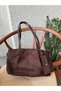 Women's Bitter Brown Curved Suede Hand, Arm and Shoulder Bag with Wallet and Belt Detail - 7