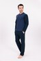 Men's Navy Blue Special Design Long Sleeve Jacquard Cotton Pajama Set