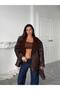 Women's Plush Lining Inside Brown Oversize Jacket - 5