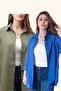 Women's Oversized Cotton Linen Navy Blue - Army Green Shirt