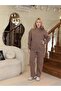 Hooded Unisex O Oversized Tracksuit Set with Fleece Inside - G09001 - Brown - 8
