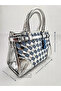 Platinum Faux Leather Denim Fabric Rattan Braided Teddy Bear Accessory and Shoulder Bag - 2