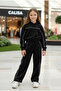 Girl's Oversized Black Fleece Tracksuit Set |   5-14 Years Old Sweatshirt and Bottom Tracksuit | - 2