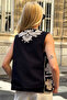 Women's Beige Embroidered Special Design Linen Vest - 6