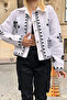 Women's White Floral Embroidered Buttoned Denim Stylish Jacket L26-Bchesq-251127 - 2