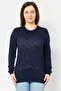 Women Crew Neck Textured Sweater, Navy