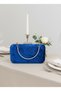 Cobalt Blue Silver Detailed Luxury Wavy Velvet Women's Evening Dress Bag - 5