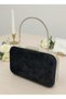 Black Silver Detailed Luxury Wavy Velvet Women's Evening Dress Bag - 2