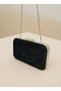 Black Silver Pearl Detailed Luxury Wavy Velvet Women's Evening Dress Bag - 6