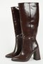 Agnia Brown Shiny Zipper Detail Fur Inside Heeled Women's Bitter Brown Boots - 2