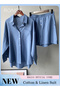 Women's Summer Two Pieces Set Solid Color Lapel Cotton Linen Shirt High-Waisted Shorts Set 2 Piece L