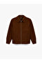 Regular Fit Pocketed Shirt Collar Zippered Cashmere Jacket - 3