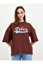 Women Oversized Brown Slogan Print T-Shirt - 3