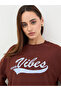 Women Oversized Brown Slogan Print T-Shirt - 4