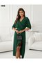 New Season Women's Imported Crepe K Double-Breasted Collar Side Ruched Stylish Midi Dress - 4