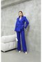 Women's Satin Detailed Jacket Trousers Suit Sax - 4