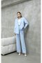 Women's Satin Detailed Blue Jacket and Trousers Suit