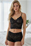 Black 3-Piece Braletli Soft Touch Thin Knitted Suspender Pantyhose Pajama Set 7943 - 3