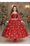 9-10 Years Old - Long Sleeve Sequin Glitter Red Snowflake Frozen Christmas Ball Costume Dress