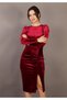 Rochie catifea midi cu drapaj si slit - 2
