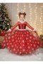 4-5 Years Old - Long Sleeve Sequin Glitter Red Snowflake Frozen Christmas Ball Costume Dress