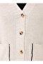 Contrast Detailed Knitwear Cardigan - Cream - - 4