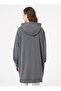 Basic Zippered Hooded Sweatshirt - Gray Melange - - 5