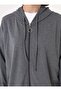 Basic Zippered Hooded Sweatshirt - Gray Melange - - 4