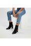 Black Suede Genuine Leather Patent Leather Paneled Women's Pointed Toe Thick Heeled Boots