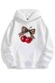 Women's Hooded Sweatshirt with Cherry Print Detail - Plus Size Sweatshirt
