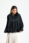 Women's Oversized Bat Cut Gold Zipper Detailed Satin Shirt - 4