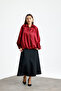 Women's Oversized Bat Cut Gold Zipper Detailed Satin Shirt - 3