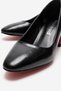 Women's Mirrored Heel Covered Block Heel Shoes; Black Wrinkled - 3