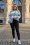 Blue and White Striped Knitted Crew Neck Sweater - 5