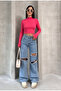Half Fishing Collar Buttoned Long Sleeve Blouse Ribbed Knit Op Bluz - 2
