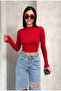 Half Fishing Collar Buttoned Long Sleeve Blouse Ribbed Knit Op Bluz