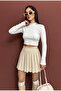 Half Fishing Collar Buttoned Long Sleeve Blouse Ribbed Knit Op Bluz - 6