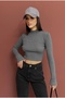 Half Fishing Collar Buttoned Long Sleeve Blouse Ribbed Knit Op Bluz - 6