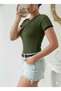 Women's Khaki Color Crew Neck Basic Slim Fit Short Sleeve Body Full Stretch Fabric Full Fit Length 55Cms - 2