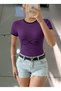 Women's Purple Color Crew Neck Basic Slim Fit Short Sleeve Body Full Stretch Fabric Full Fit Length 55Cms